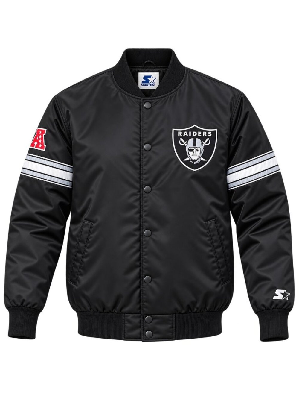 Starter Las Vegas Raiders NFL Men's Size Medium Satin Varsity Bomber Jacket